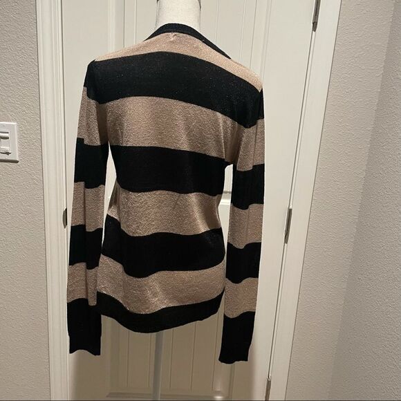 IRIS SINGER COLLECTION Gold & Black Shimmering  Striped button cardigan, Size M - Picture 3 of 4